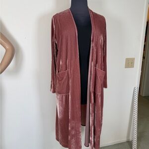 Velvet Longline Cardigan duster in Blush pink Mauve